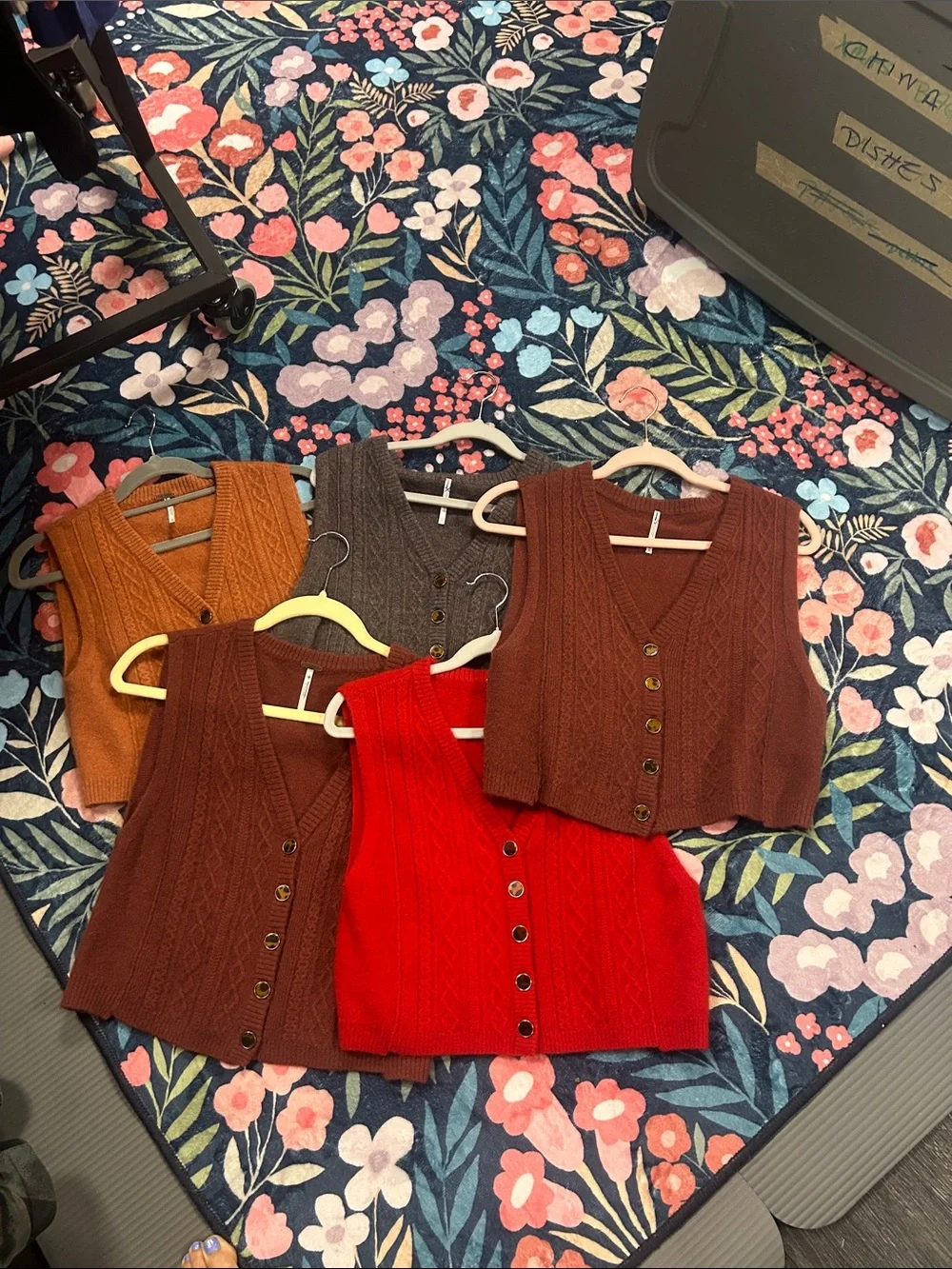 Nwot Free People Cable Knit Button-Front Vest in Red, Brown, Tan, Gray cashmere